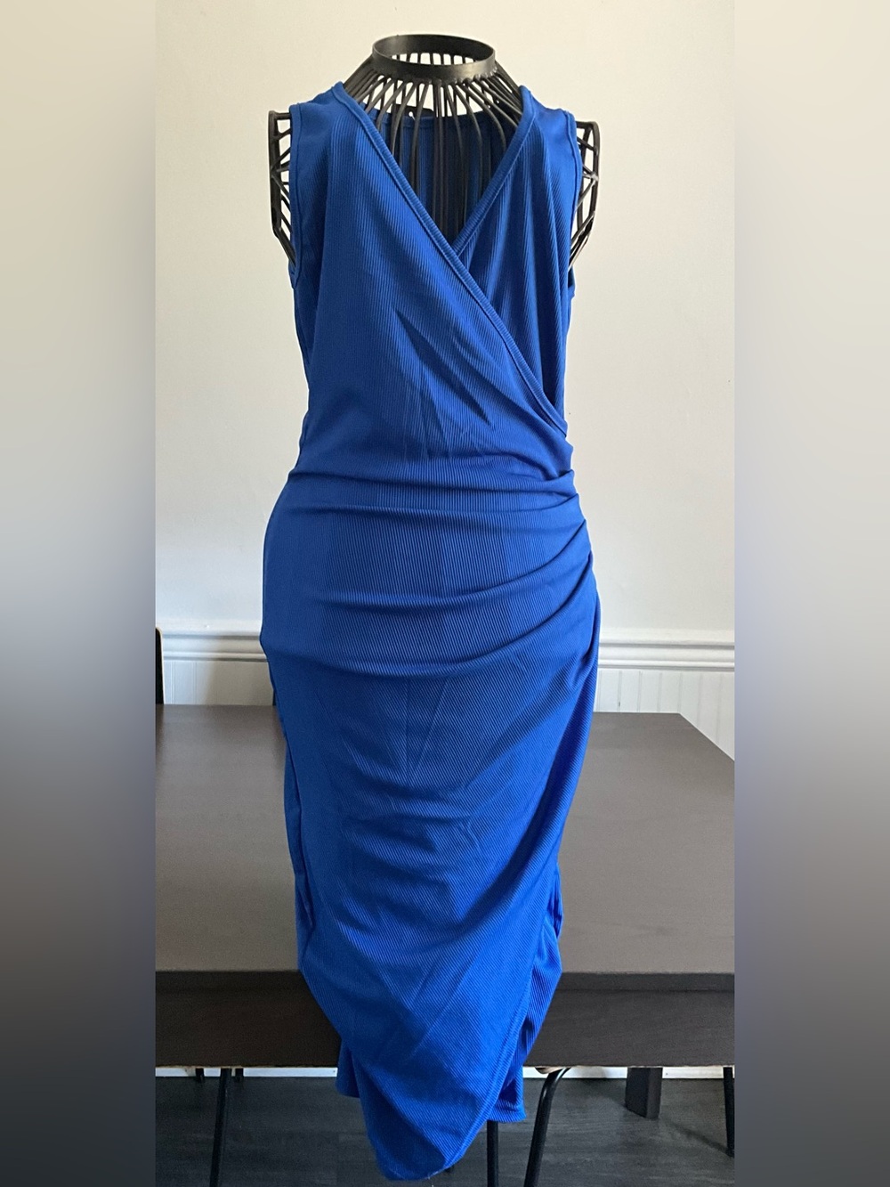 Kalli Collection Royal Blue Sleeveless Wrap Midi Dress